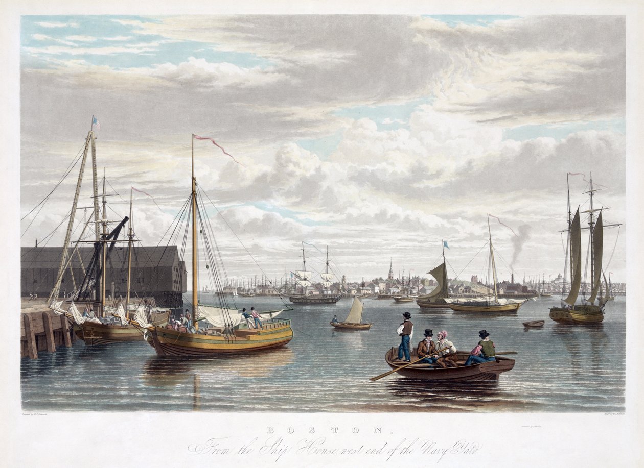 Boston, fra Ship House, vestenden av Navy Yard, ca. 1833 av William James Bennett