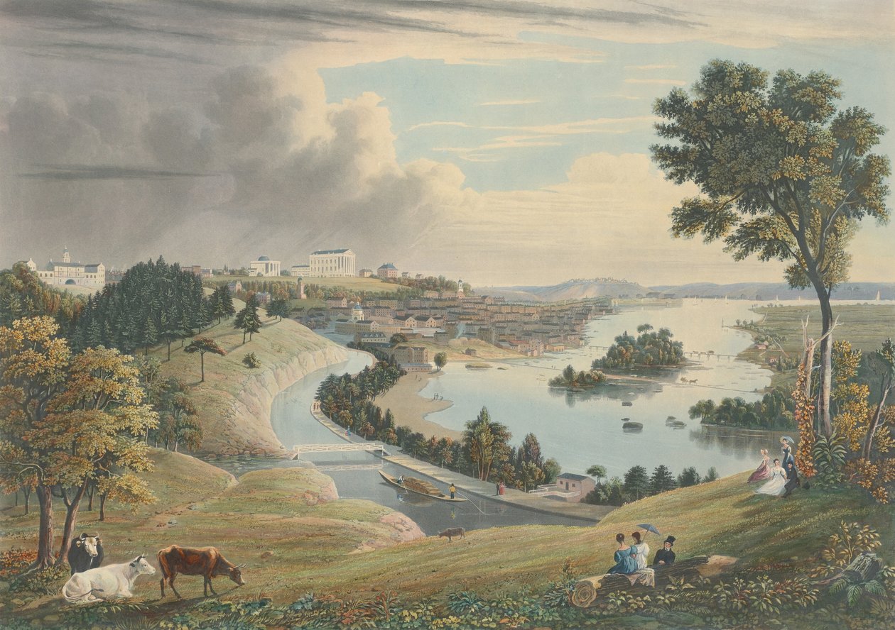 Richmond: Fra bakken over vannverket, utgitt 1834. av William James Bennett