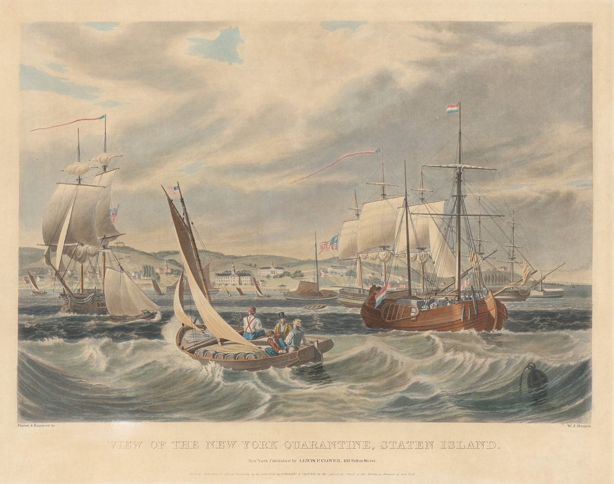 Utsikt over New York Quarantine, Staten Island av William James Bennett