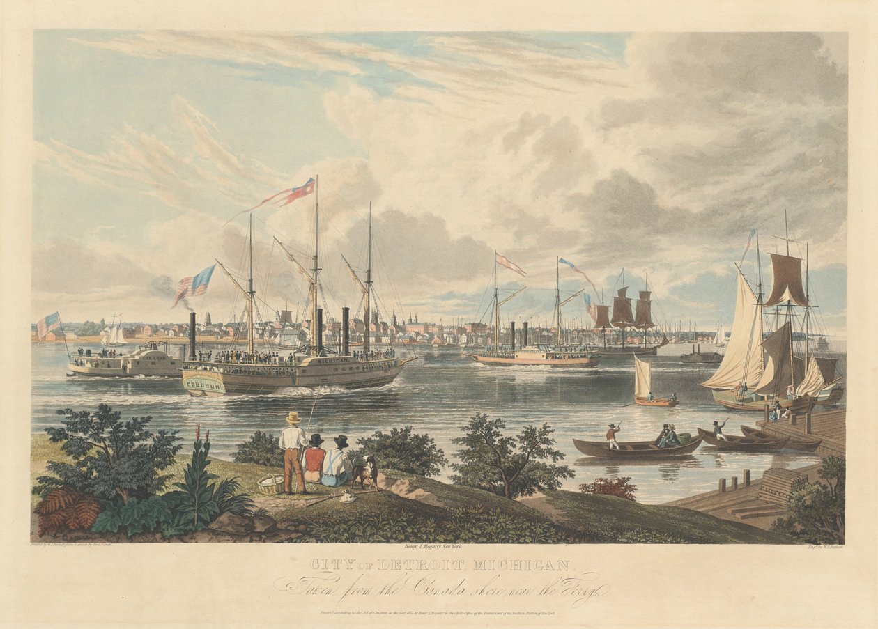 City of Detroit, Michigan: Tatt fra Canada Shore nær fergen av William James Bennett after Frederick K. Grain