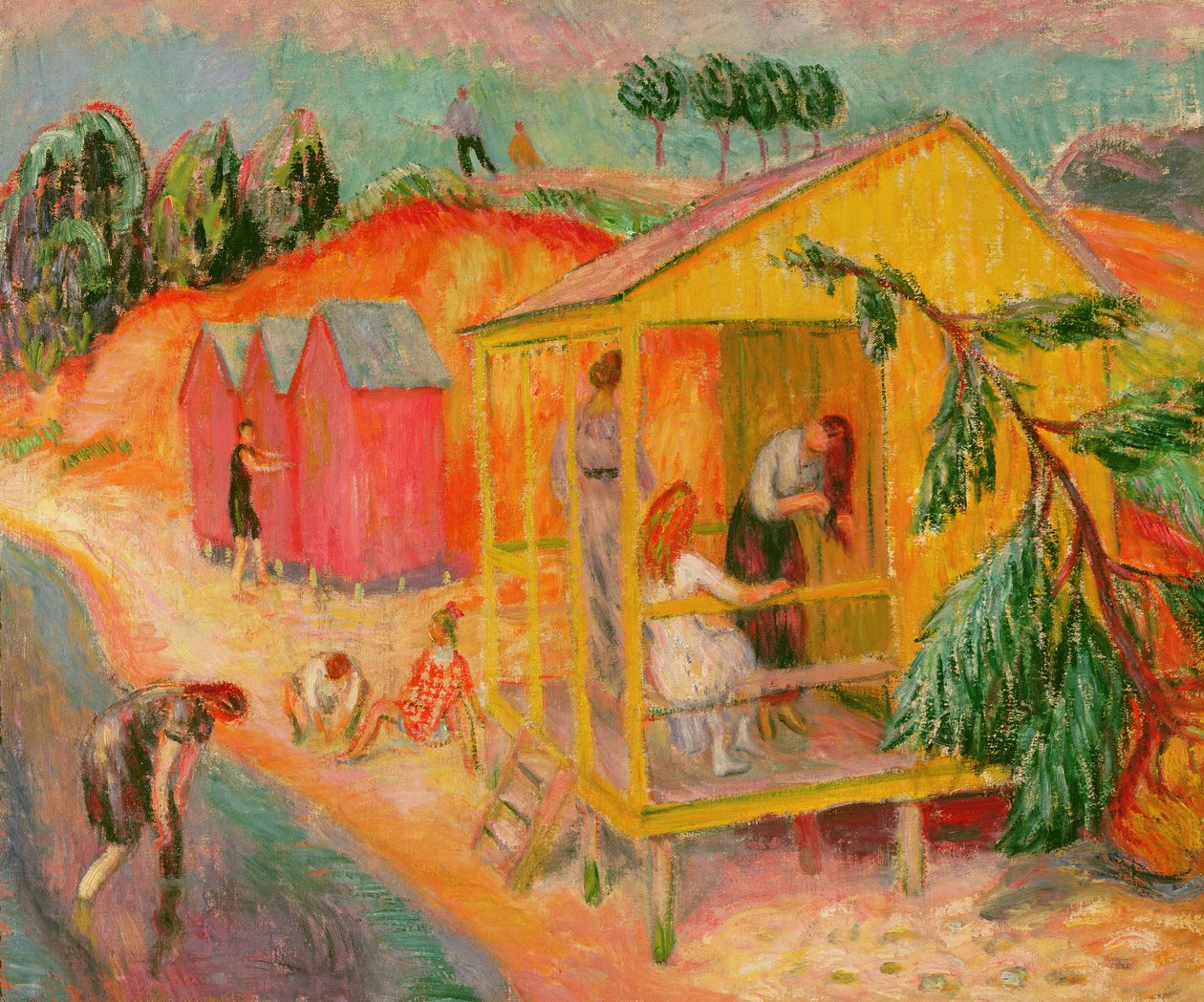 Badehus (olje på lerret) av William James Glackens