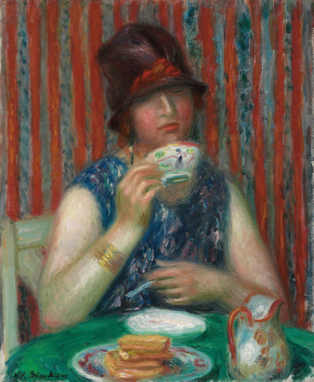 Pike med tekopp, ca. 1920 (olje på lerret) av William James Glackens
