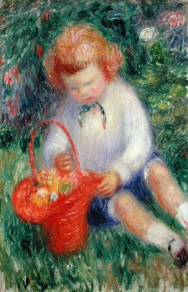 Lenna med en kurv med blomster (olje på lerret) av William James Glackens