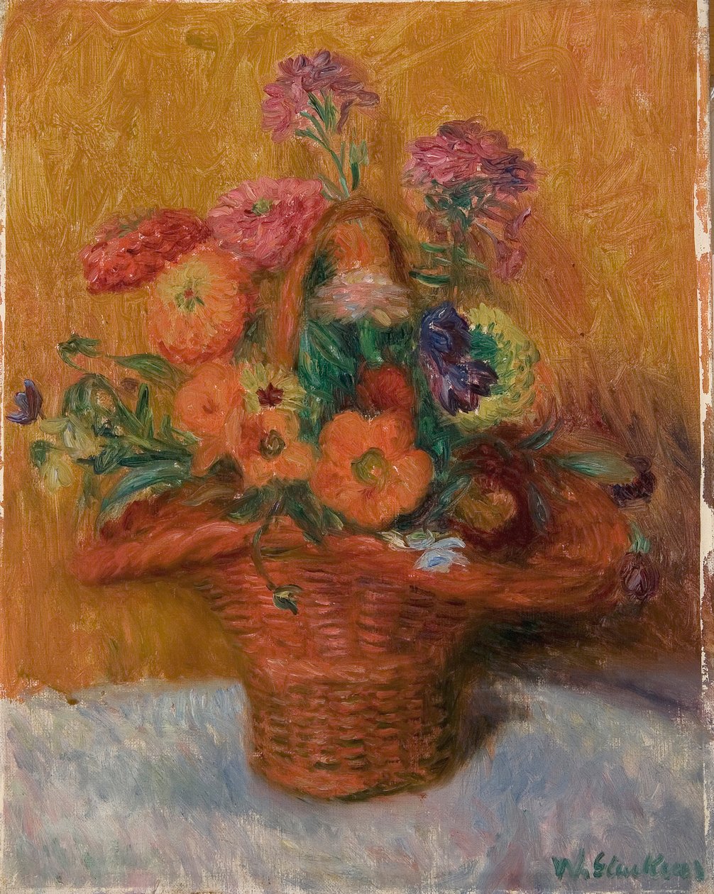 Rød kurv av Zinnias av William James Glackens