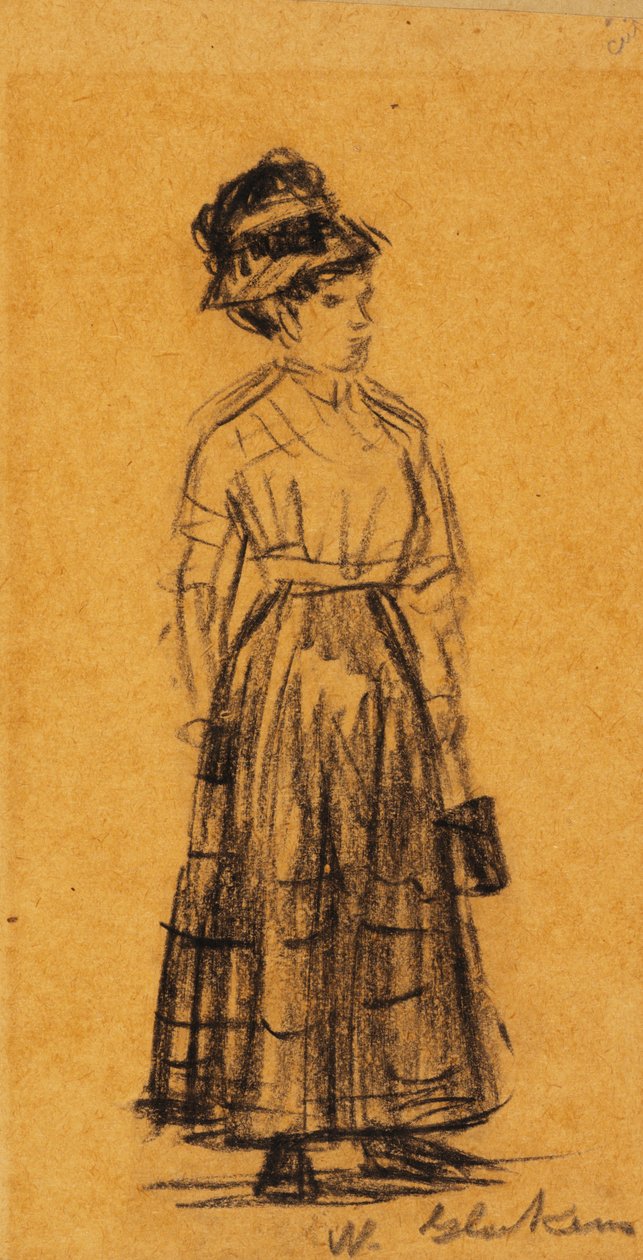 Kvinne i svart hatt og svart skjørt av William James Glackens