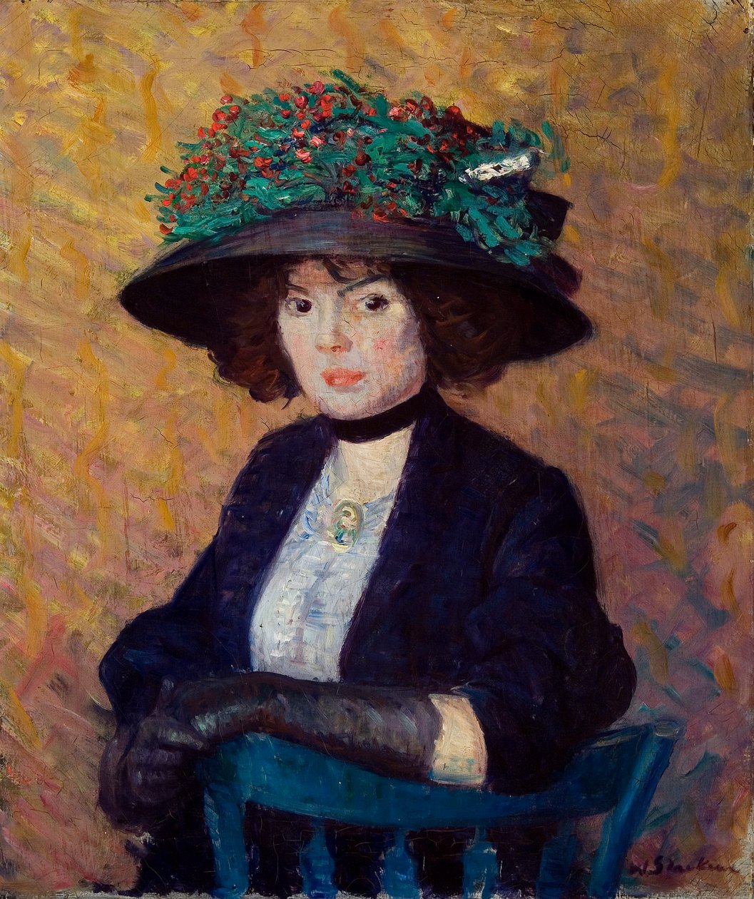 Kvinne med grønn hatt av William James Glackens