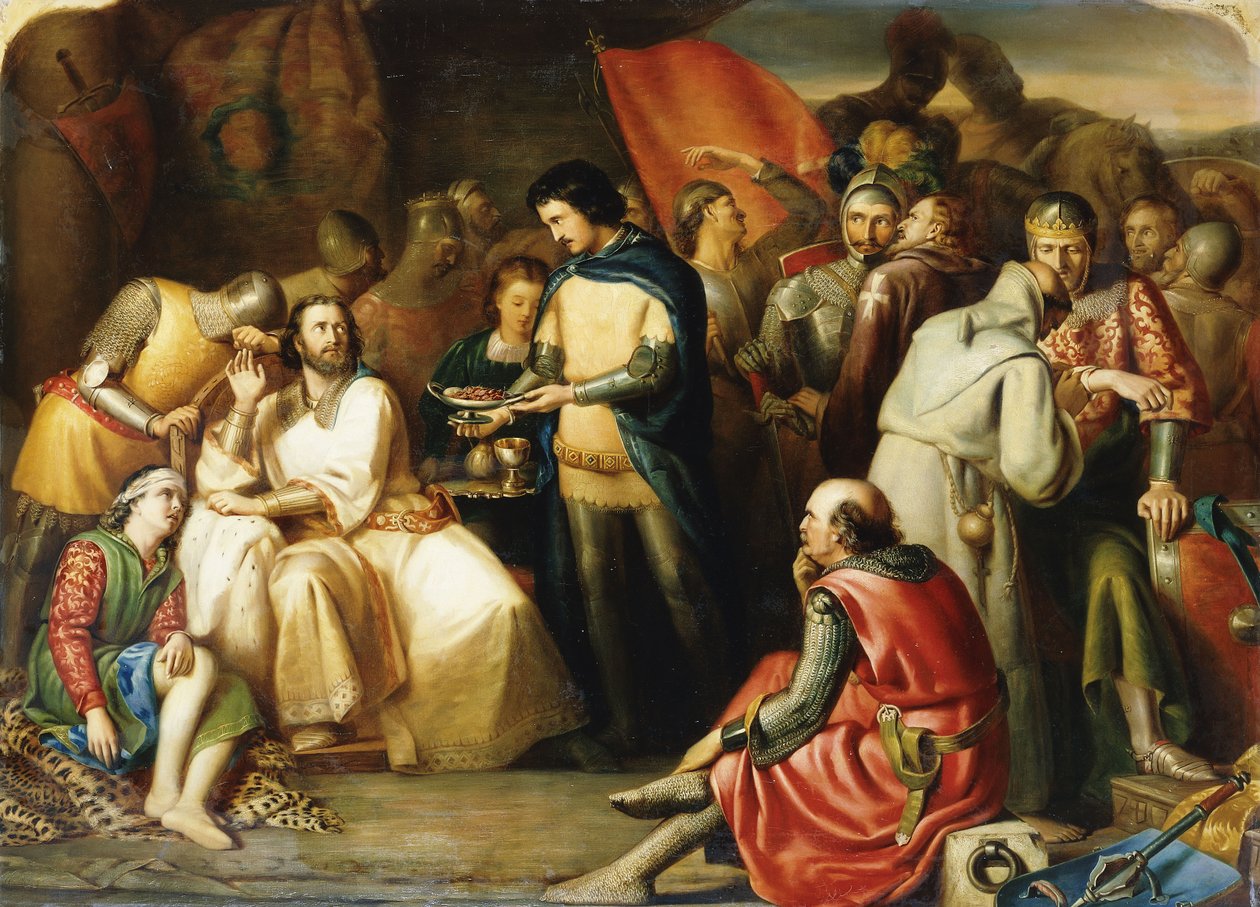 Scene i teltet til Edward The Black Prince etter slaget ved Poitiers: "Han behandlet kong John som en æret gjest, da han satt på festen, for med pastor Air og pannen bar, ventet prinsen på ham", av William James Grant
