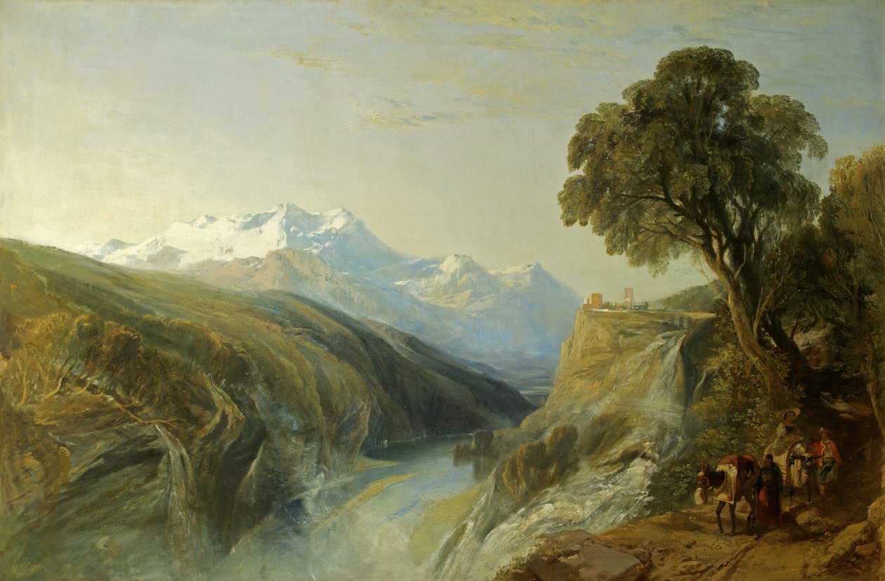 En alpin scene (olje på lerret) av William James Muller