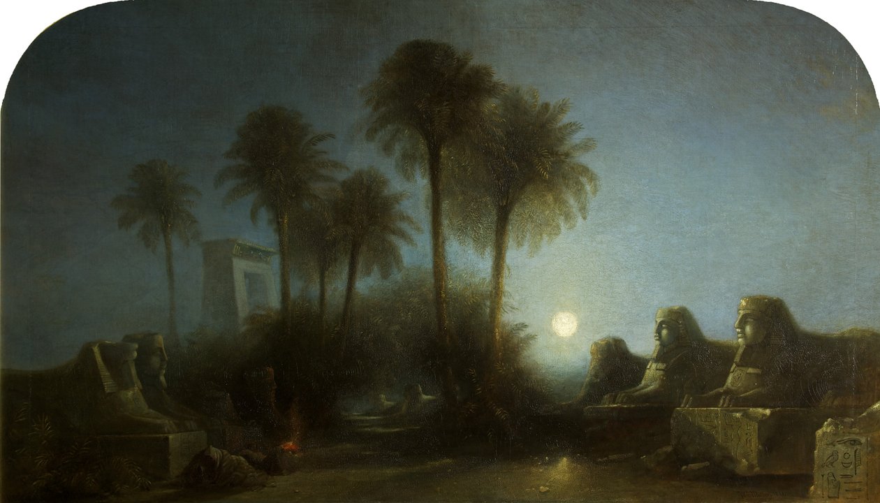Avenue of Sfinxes, Moonlight, Theben av William James Muller
