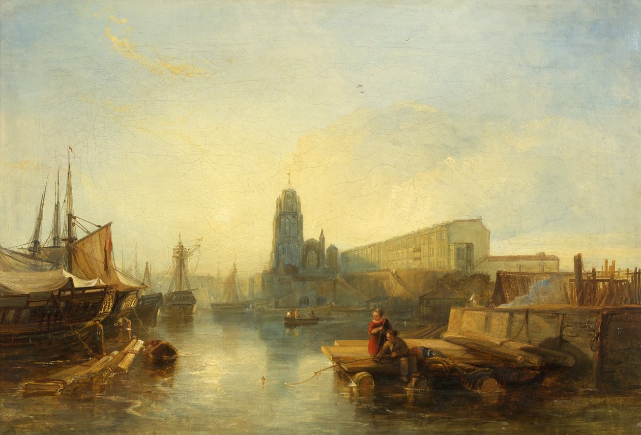 Bristol Harbor (olje på lerret) av William James Muller