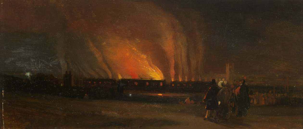 Bristol Riots: The Burning of the New Gaol fra nær Prince Street, ca. 1831 (olje på papir) av William James Muller