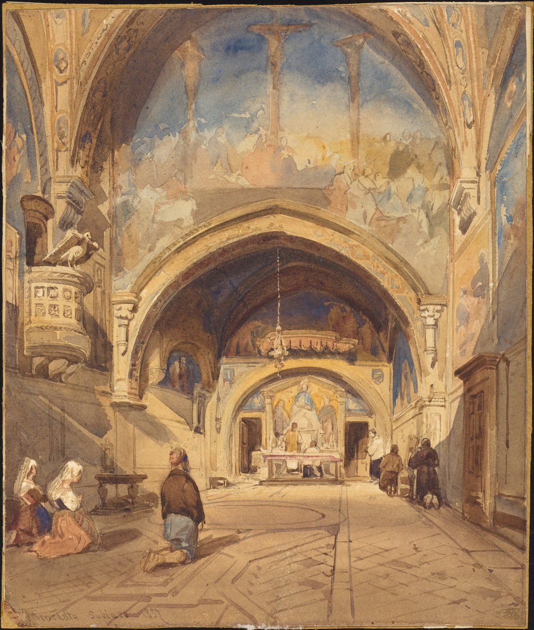 Interiør i kirken San Benedetto, Subiaco av William James Muller