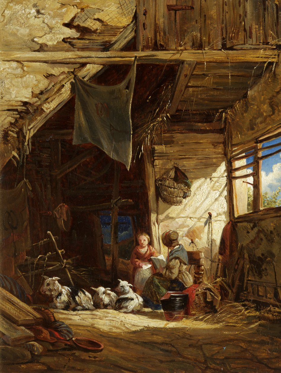 Interiør med geiter - Bettws-y-Coed av William James Muller