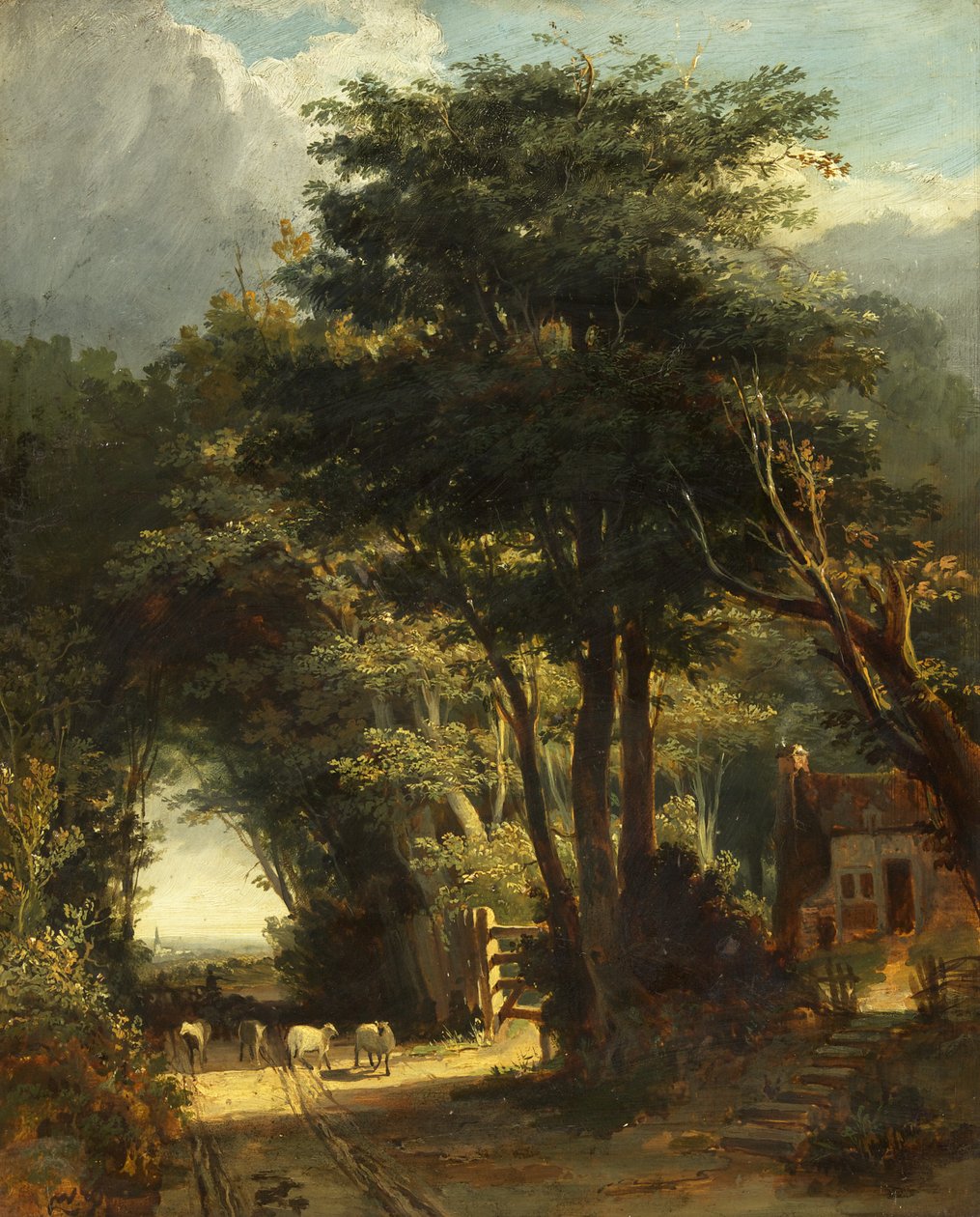 Landskap med Frenchay Church in the Distance (olje på lerret) av William James Muller