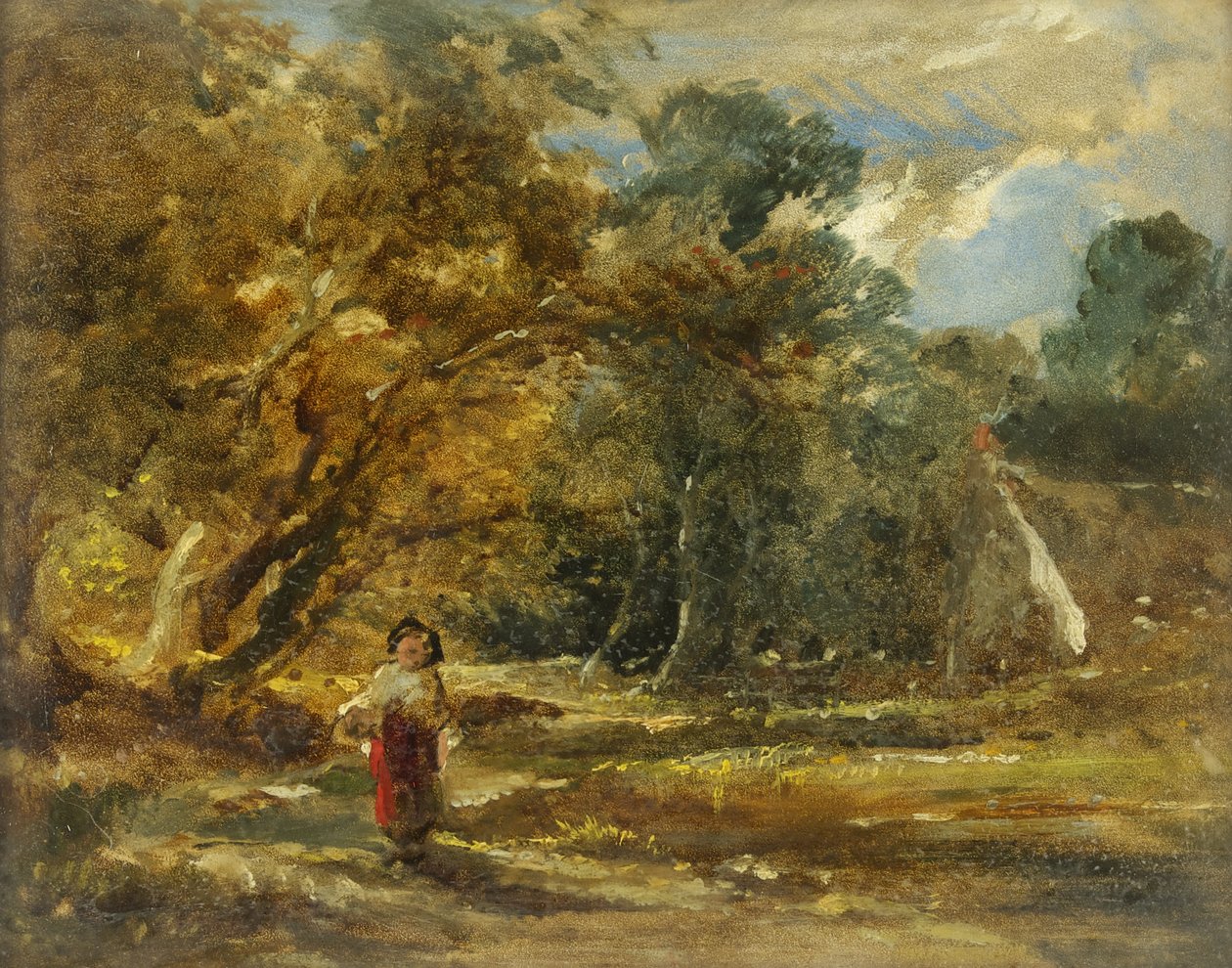 Landskap med jente (olje om bord) av William James Muller