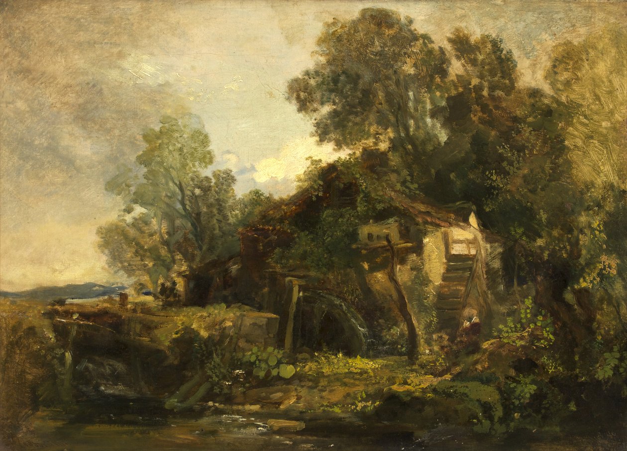 Mill i Mells, Somerset (olje på panel) av William James Muller