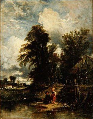 Millpond med barn fiske av William James Muller