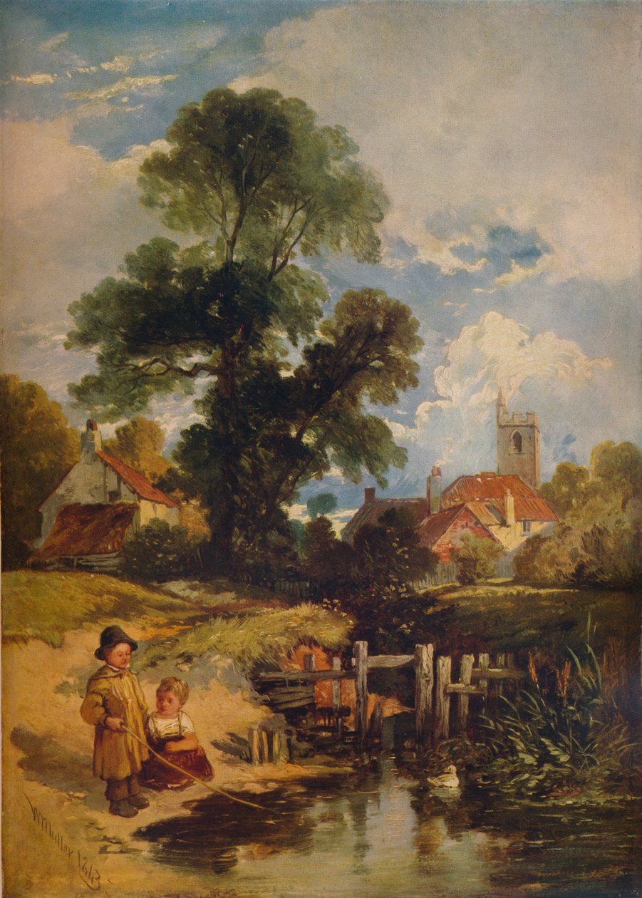 Elvescene med barn The Young Anglers, 1843 av William James Muller