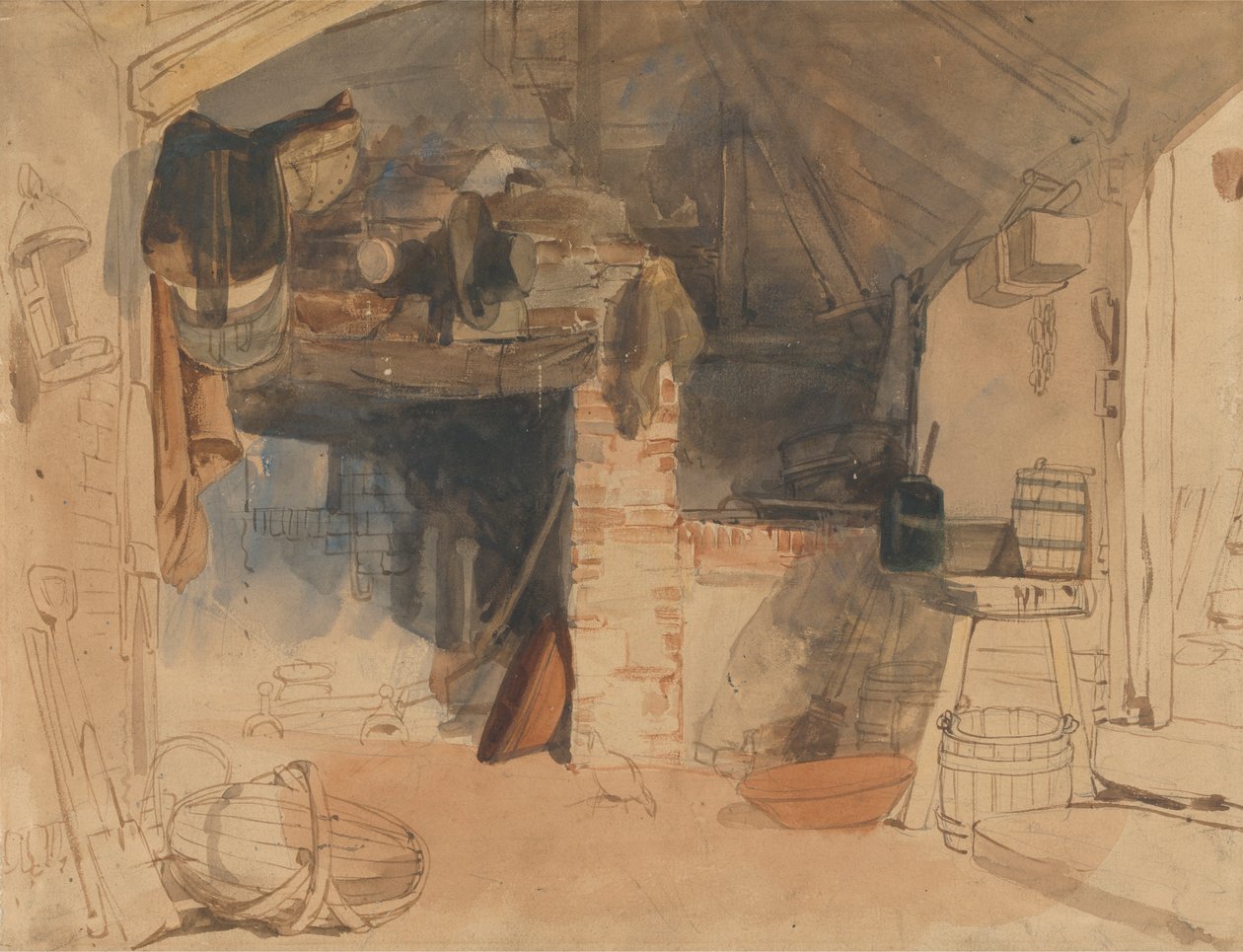 Studie av en rustikk interiørscene av William James Muller