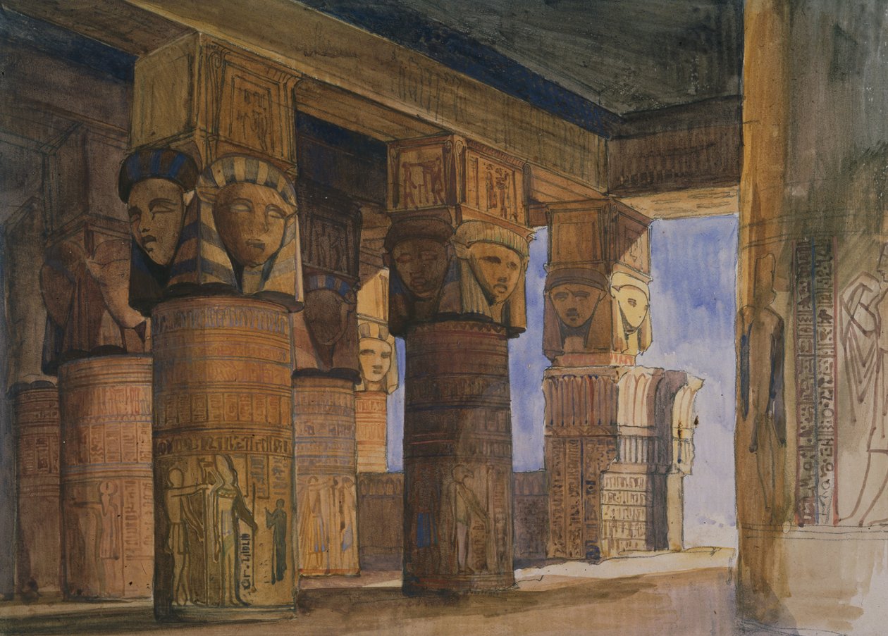 Temple of Denderah, Øvre Egypt (akvarell på papir) av William James Muller