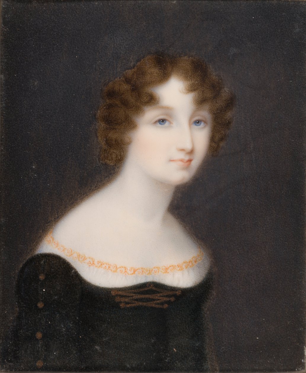 Portrett av Georgina Elizabeth, kone til 2. jarl av Bradford (1792-1842), ca. 1828-42 (olje på lerret) av William John (after) Newton