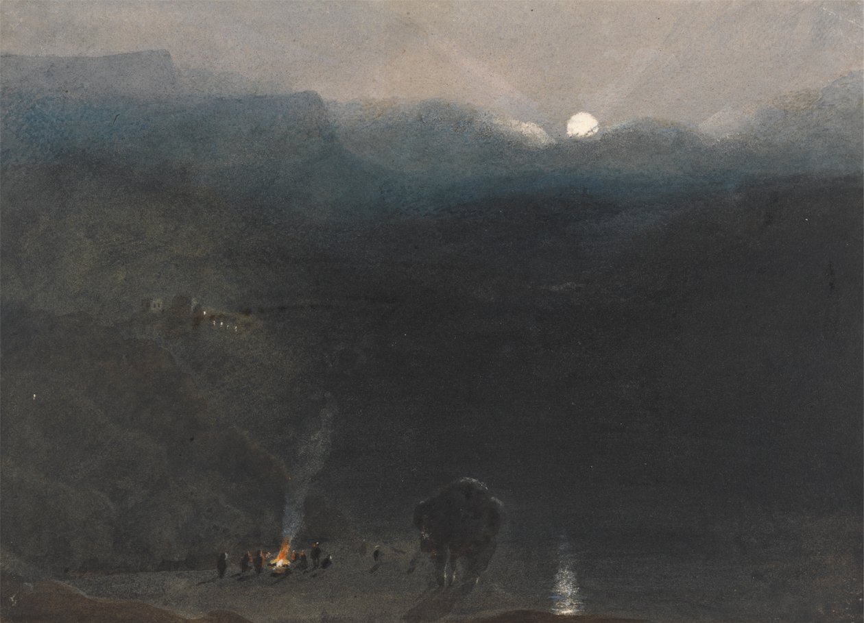 Mauritius - Moonlight, med Charcoal Burners Fire i Black River Gorge av William John Chamberlayne