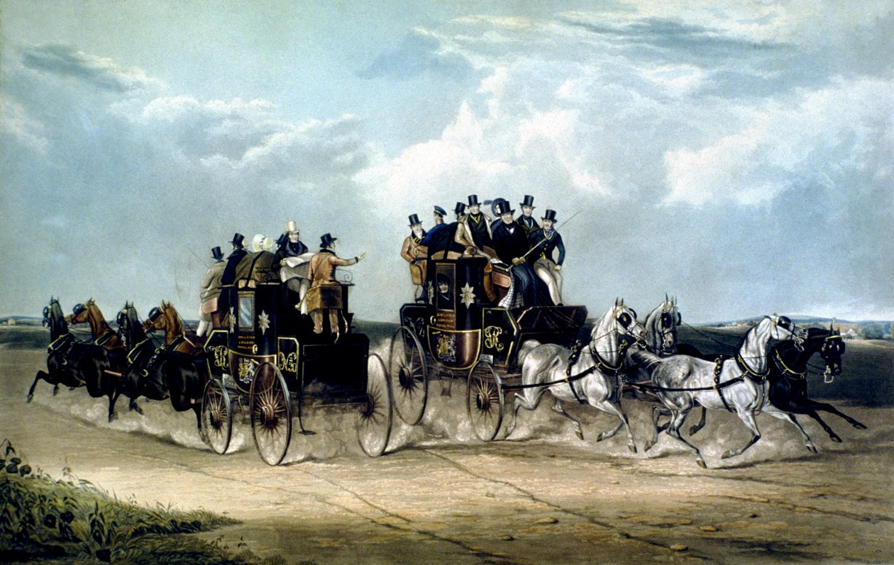 The Brighton Day Mails passerer over Hockward Common, gravert av Charles Hunt av William Joseph (after) Shayer