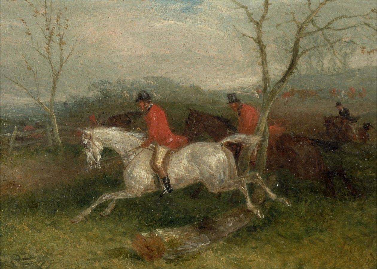 Foxhunting: Coming to a Fence (Full Cry) (olje på kvernbrett) av William Joseph Shayer