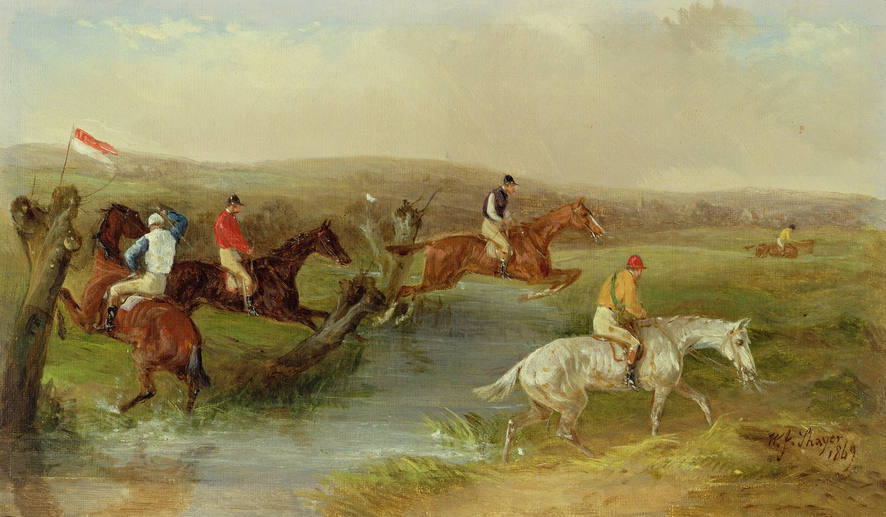 Steeplechasing: The Brook (olje på lerret) av William Joseph Shayer