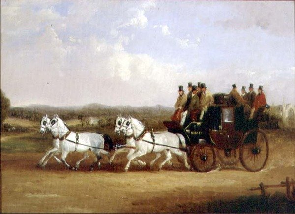 The Brighton Coach on the Open Road (olje på lerret) av William Joseph Shayer