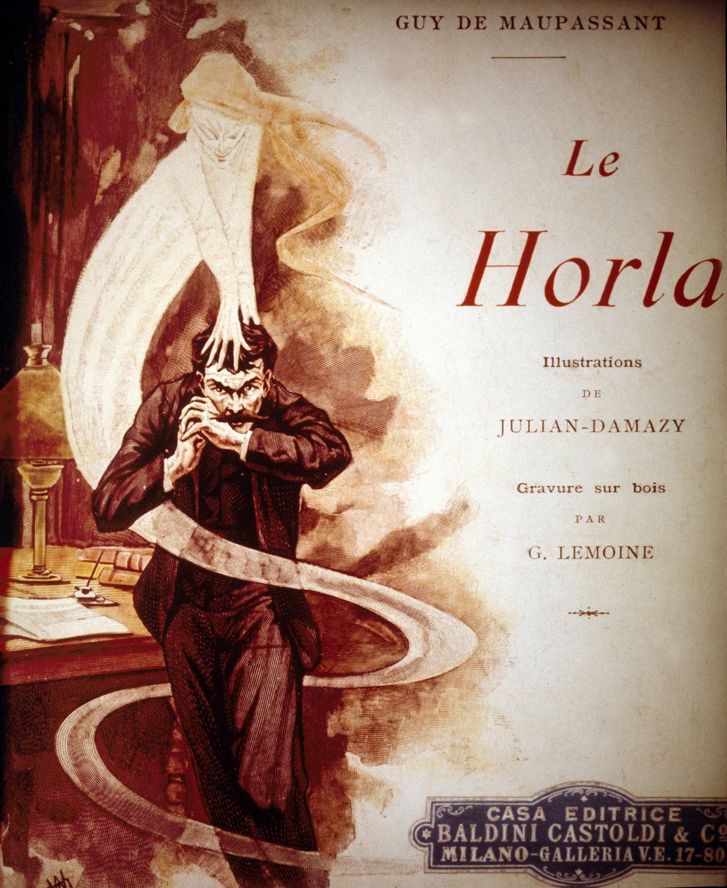 Cover av "" The Horla"" av Guy de Maupassant. Illustrasjon av William Julian Damazy (1865-1910). av William Julian Damazy