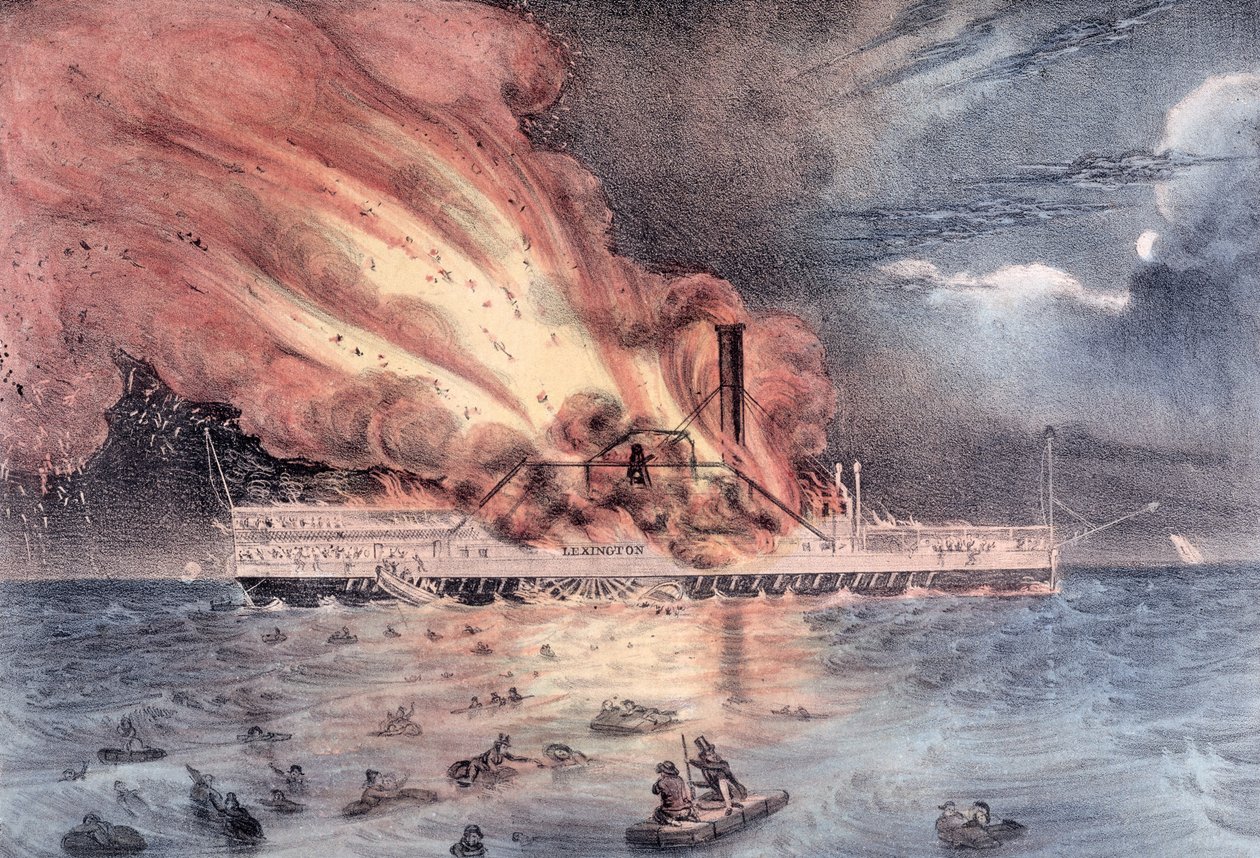 Brenningen av dampbåten Lexington i Long Island Sound, 13. januar 1840 av William Keesey Hewitt