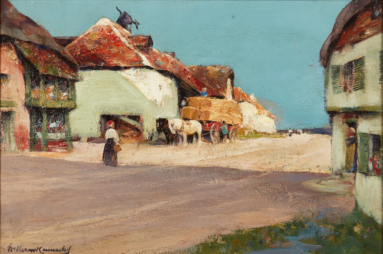 Hay Cart, en landsby i Normandie (olje på lerret) av William Kennedy