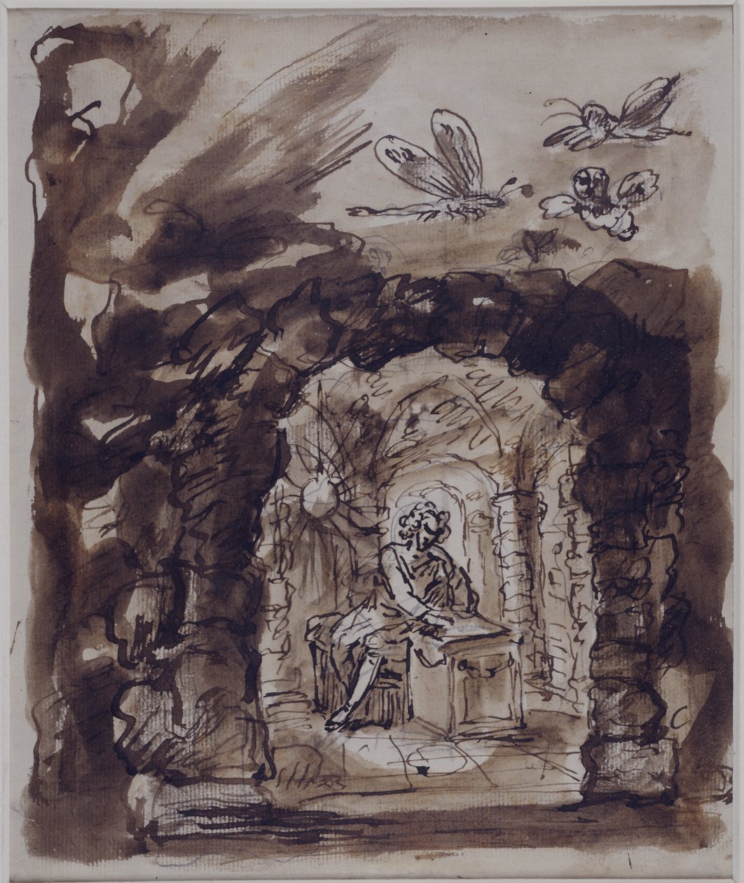 Alexander Pope i grotten hans (penn og blekk med vask på papir) av William Kent