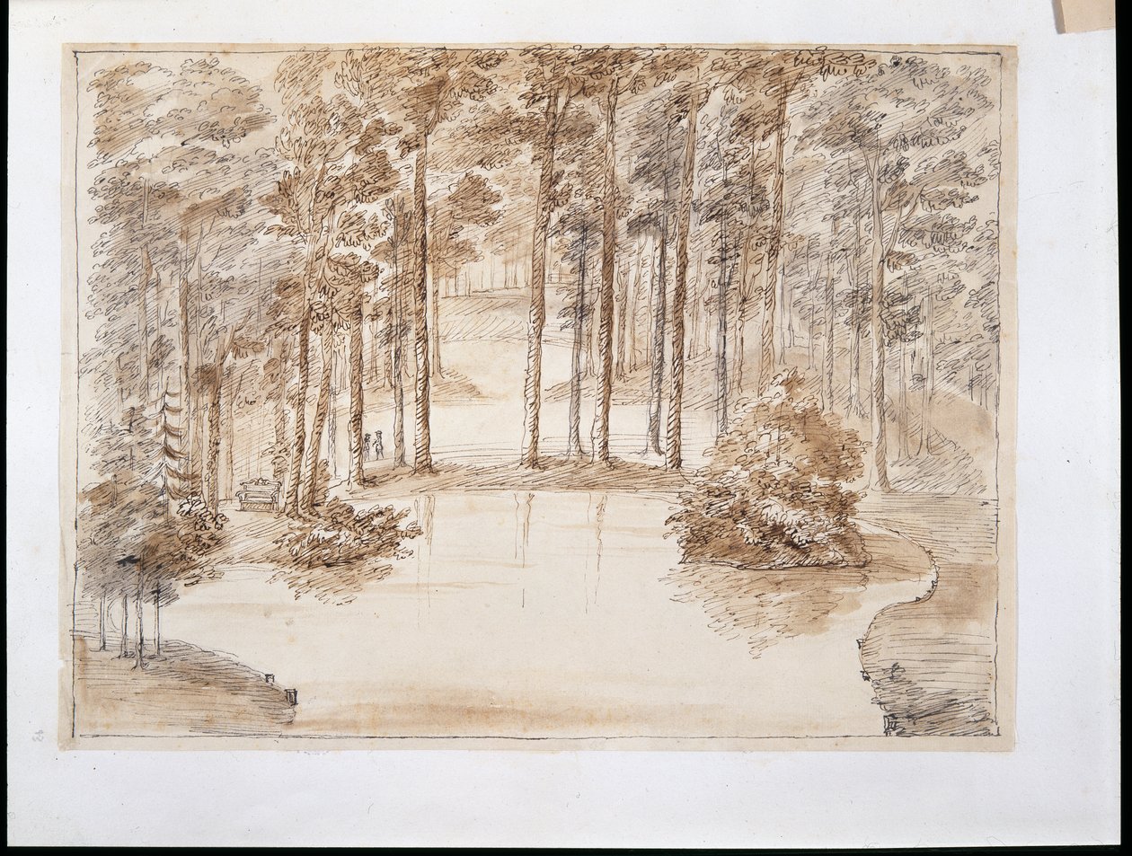 Chiswick, design for å lage en vannskoghage (penn og blekk og vask over blyant) av William Kent
