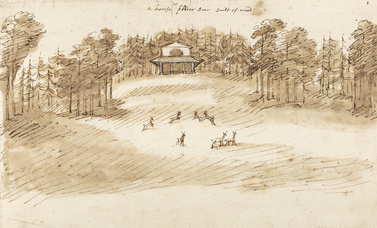 Deer Park (penn og blekk med vask på papir) av William Kent