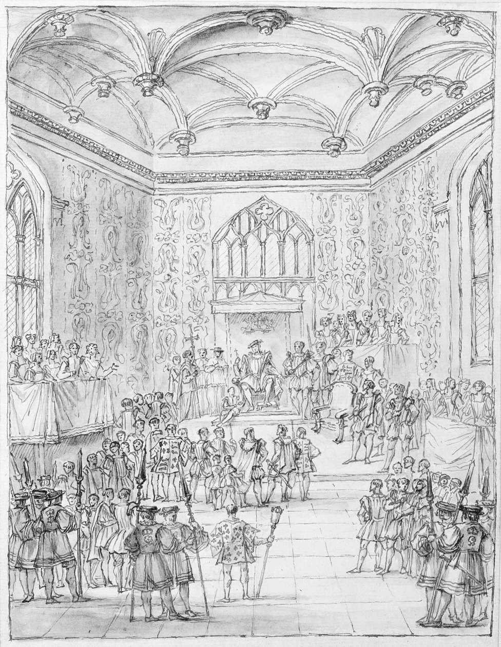 Henry VIII mottok Montmorency, den franske ambassadøren, på Hampton Court av William Kent