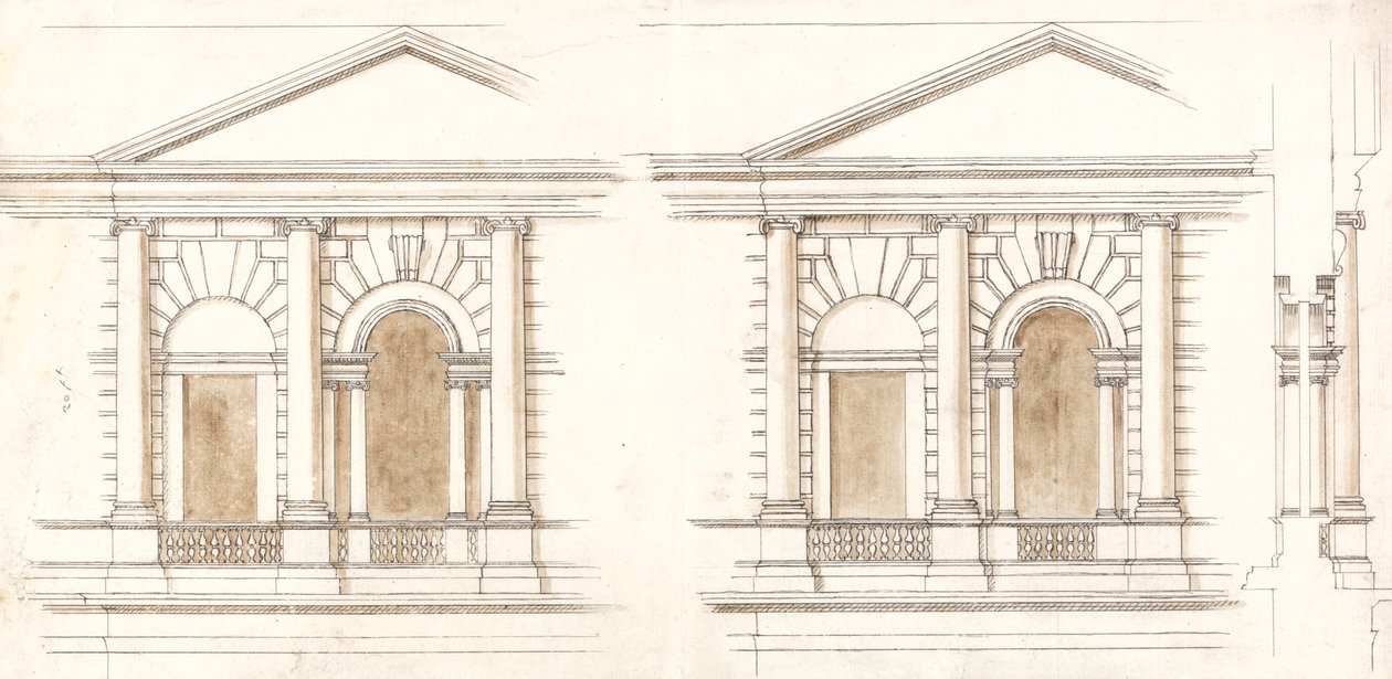 The Treasury, Whitehall, London: Alternative høyder av fasaden av William Kent