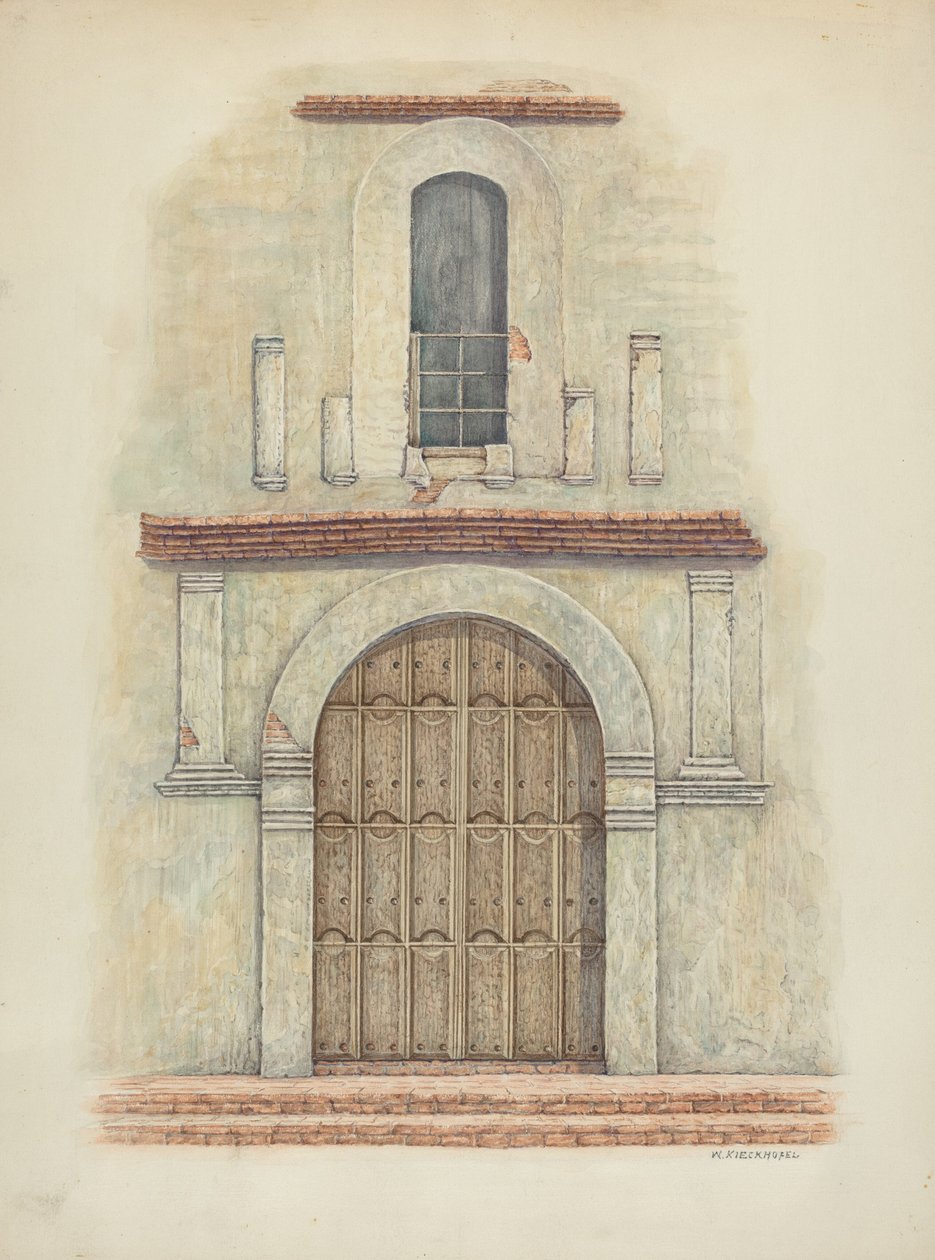 Arched Doorway Mission San Diego, ca. 1942. av William Kieckhofel