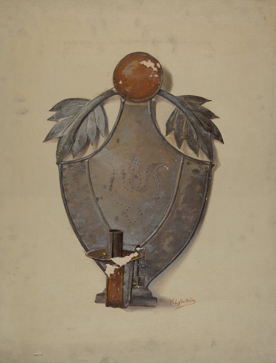 Pa. Tysk Tin Sconce, ca. 1937. av William L Antrim