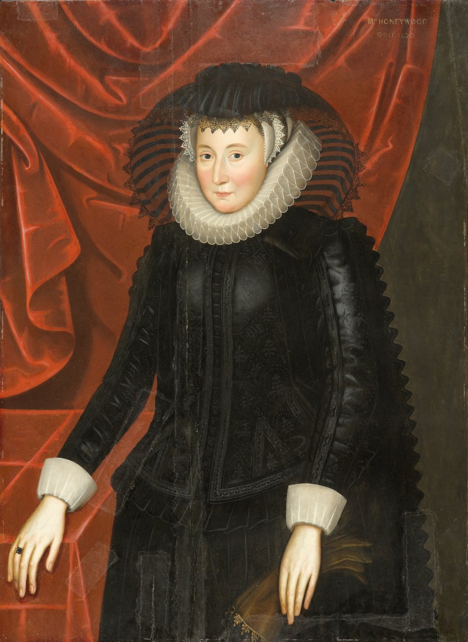 Portrett av Lady Katherine Smythe Scott (ca. 1564-1616), ca. 1625 (olje på eikepanel) av William Larkin