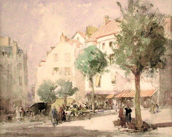 A Continental Town Square (akvarell over blyant på papir) av William Lee Hankey
