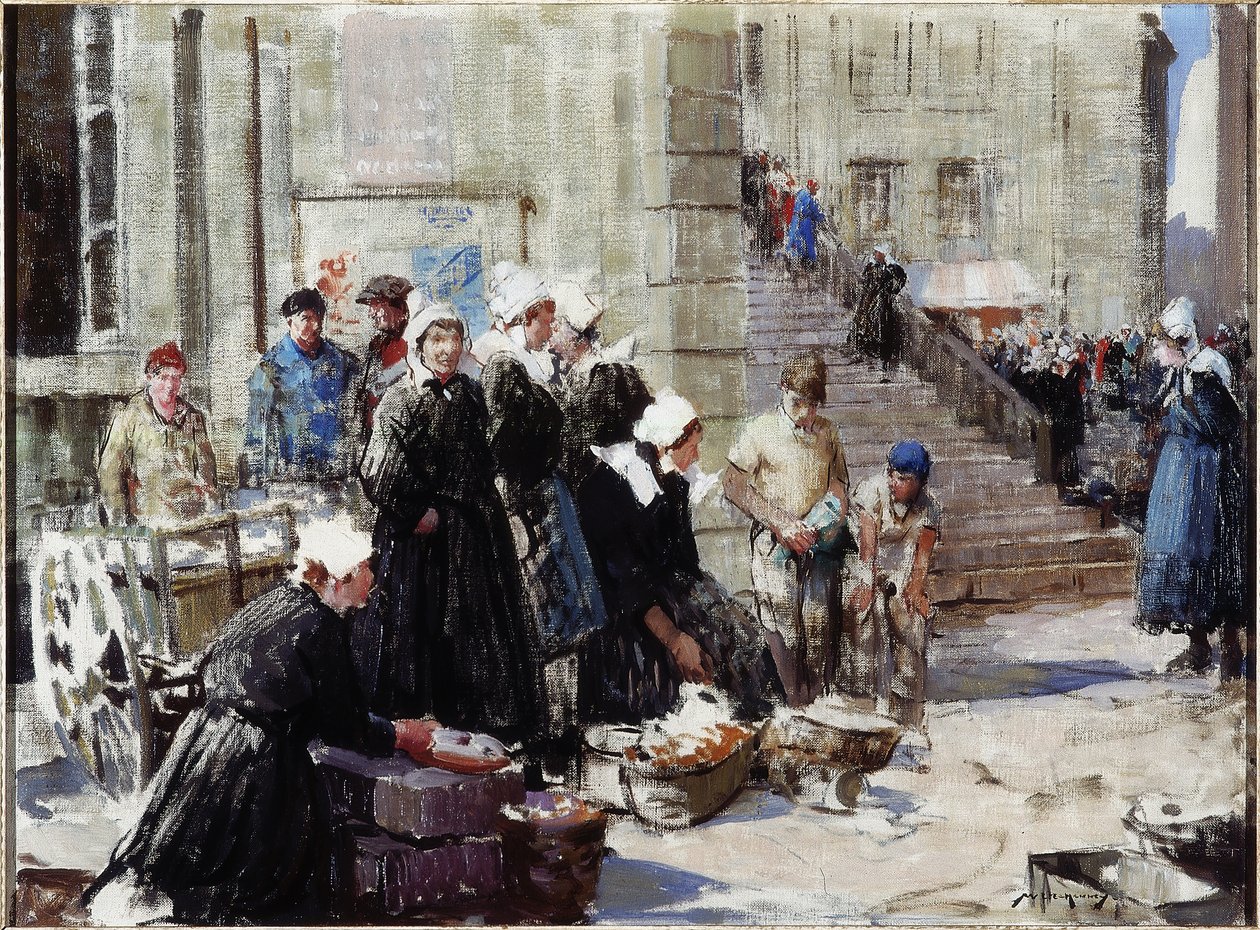 Butter Market, Concarneau, ca. 1939 (olje på lerret) av William Lee Hankey