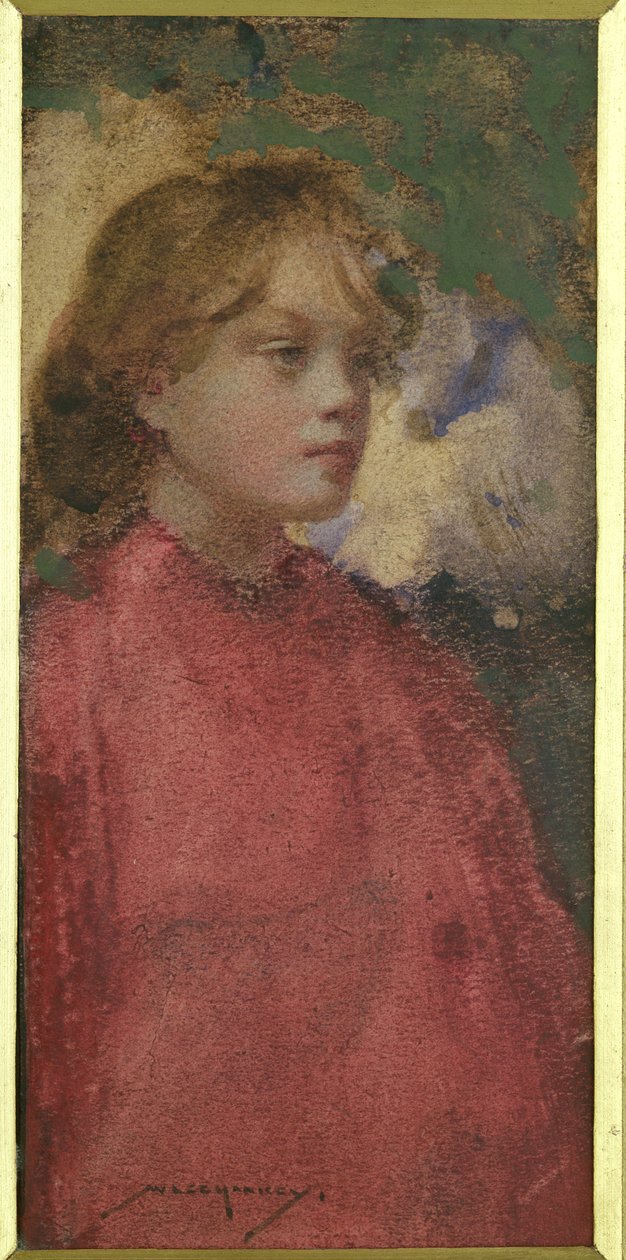 Jente i rødt (akvarell på papir) av William Lee Hankey