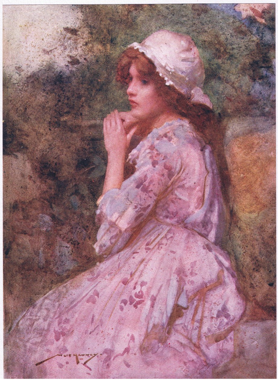 Hennes beskjedne utseende som hytta kan ha e.Kr., søtt som primulaen titter under tornen (farge litho) av William Lee Hankey
