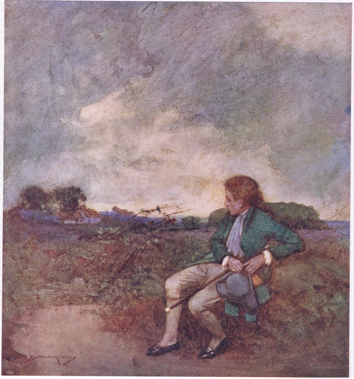 Her mens jeg tar mine ensomme runder, midt i dine floketurer og ødelagte grunner (farge litho) av William Lee Hankey