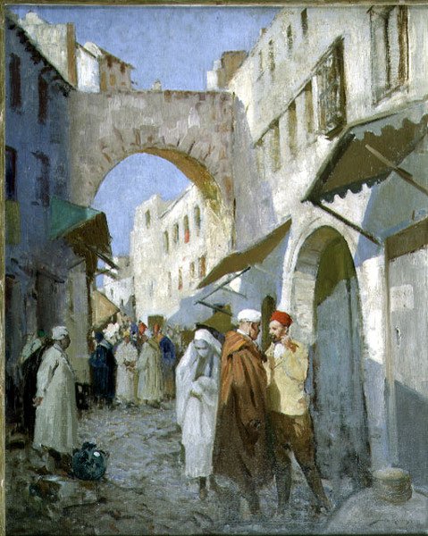 Marokkansk gatescene (Tetuan) (olje på lerret) av William Lee Hankey