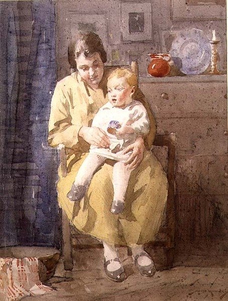 Mor og barn (akvarell på papir) av William Lee Hankey