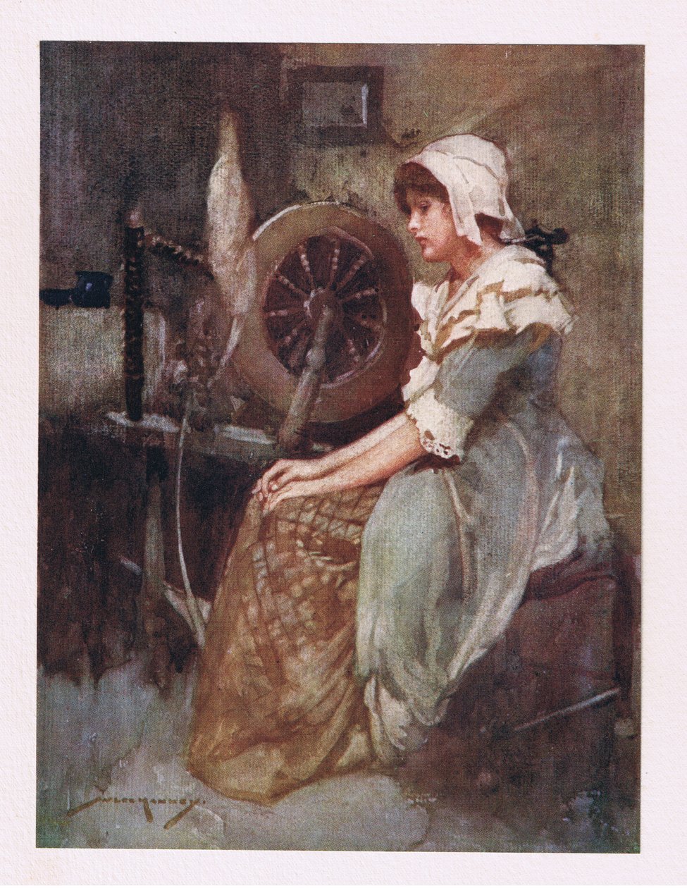 Hun forlot hjulet og kappene i landbrun (farge litho) av William Lee Hankey