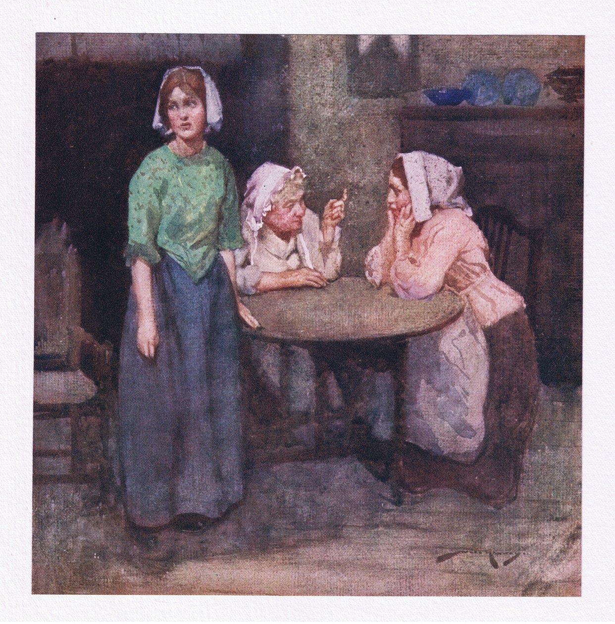 Hun har en gang, kanskje i landsbyen mye velsignet, grått over fortellinger om uskyld i nød (farge litho) av William Lee Hankey